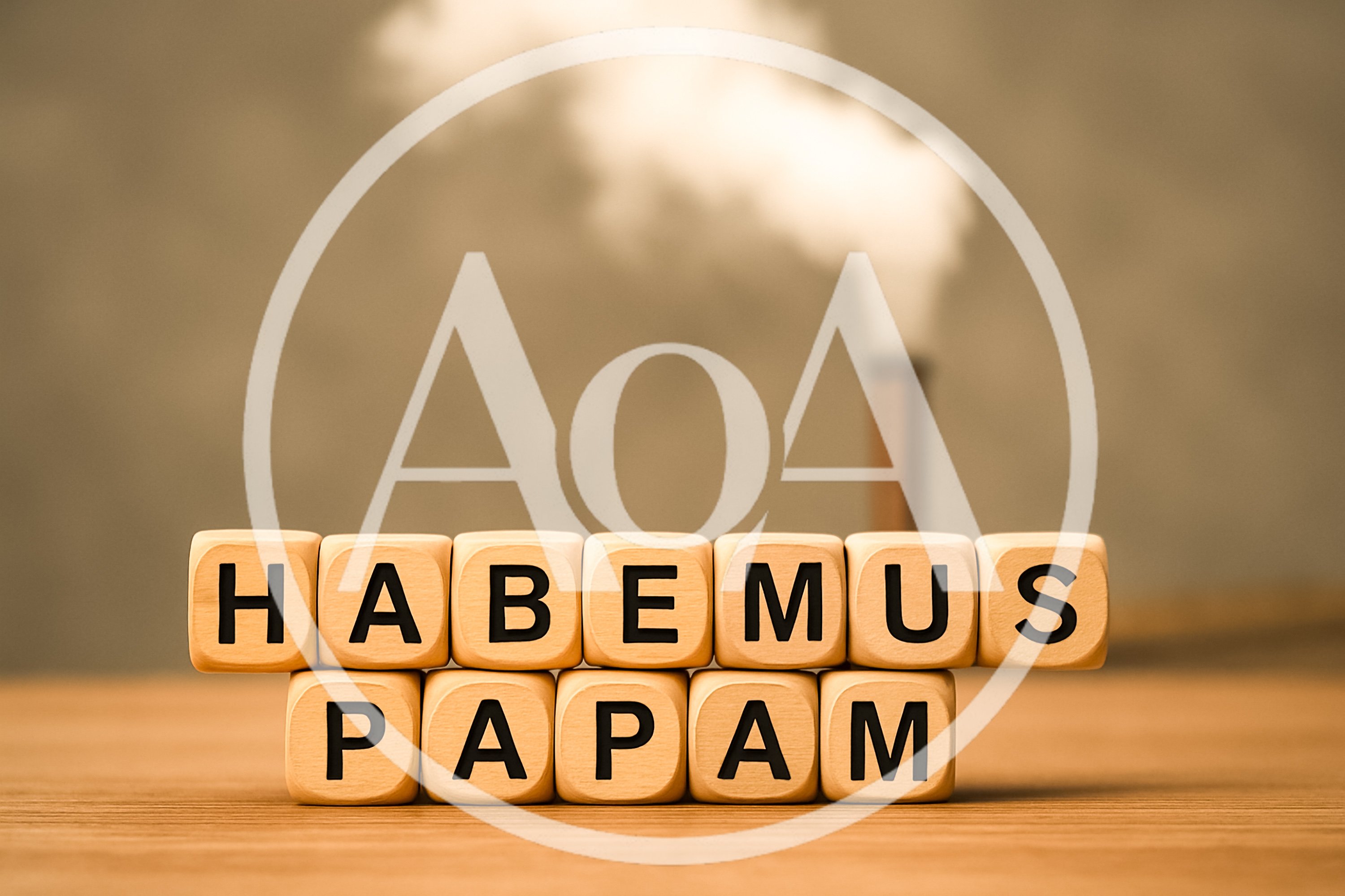Wooden Blocks Spelling Habemus Papam With Smoking Chimney