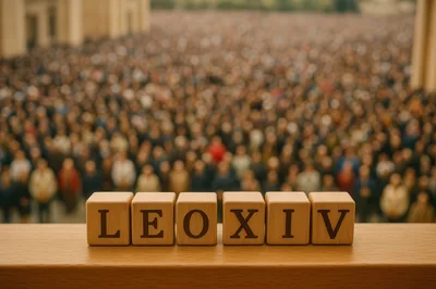 Wooden Blocks Spelling LEOXIV In Front Of Blurred Crowd