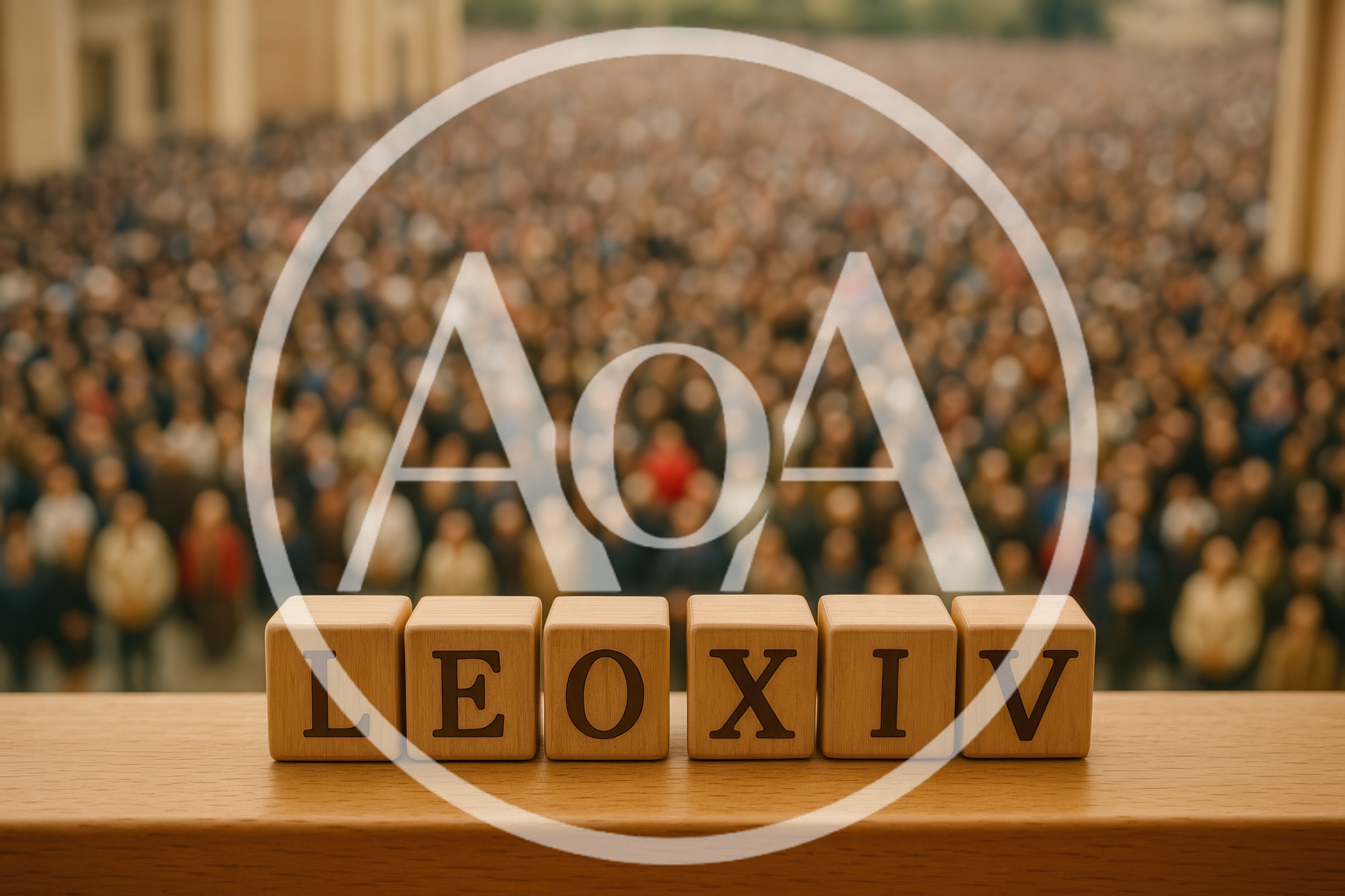 Wooden Blocks Spelling LEOXIV In Front Of Blurred Crowd