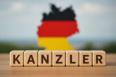 Wooden Blocks Spelling Kanzler With German Map Background