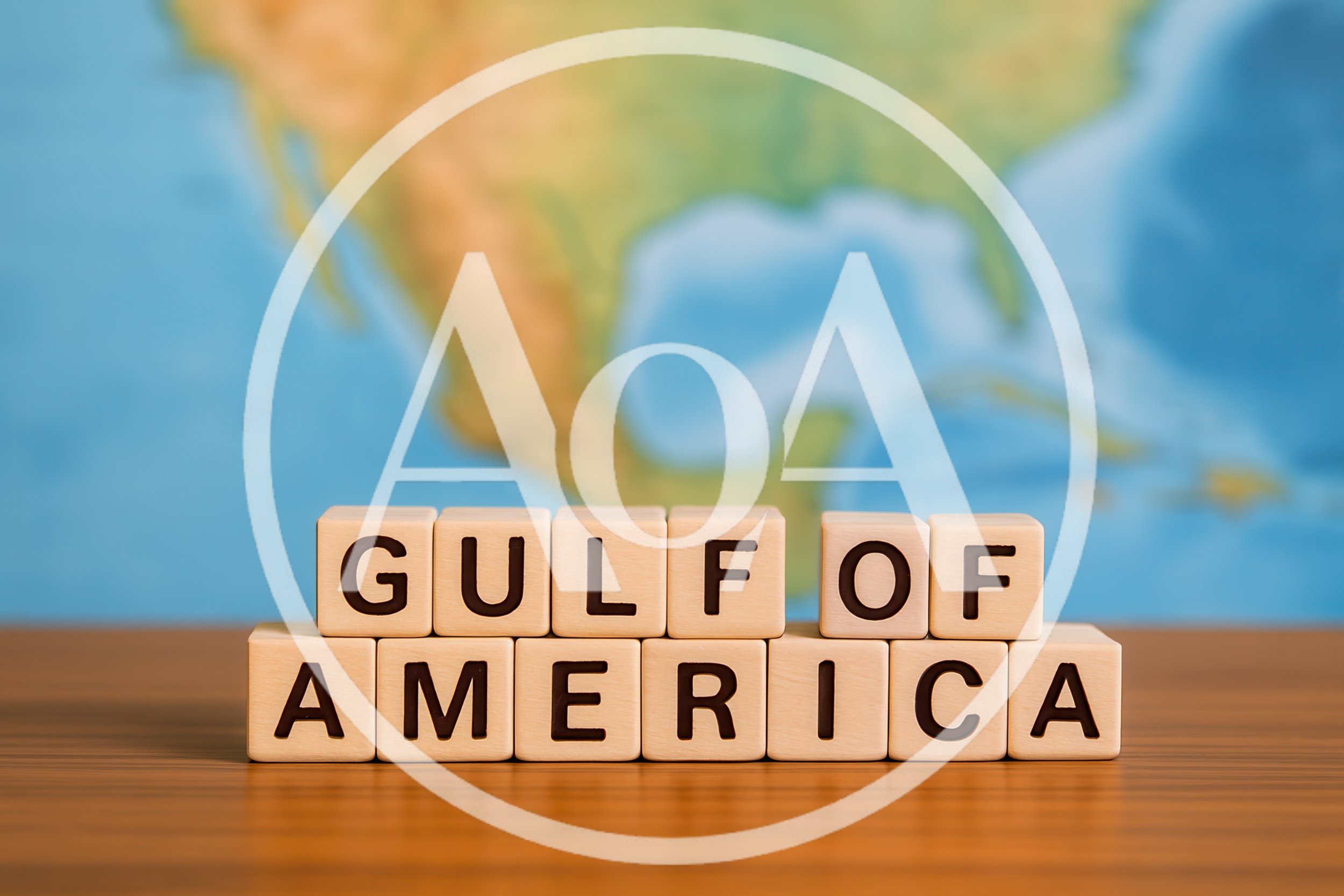 Wooden Blocks Spelling Gulf Of America On Wooden Table