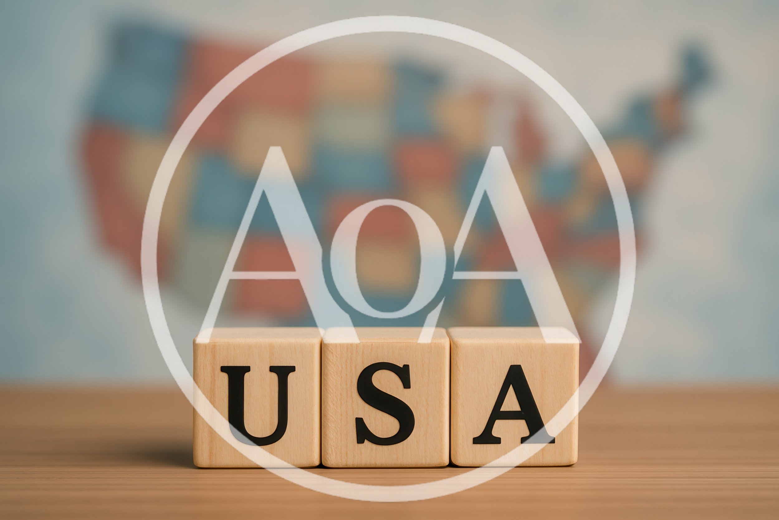 Wooden Blocks Spelling USA With Blurred Map Background