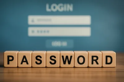 Wooden Blocks Spelling Password In Front Of Login Screen
