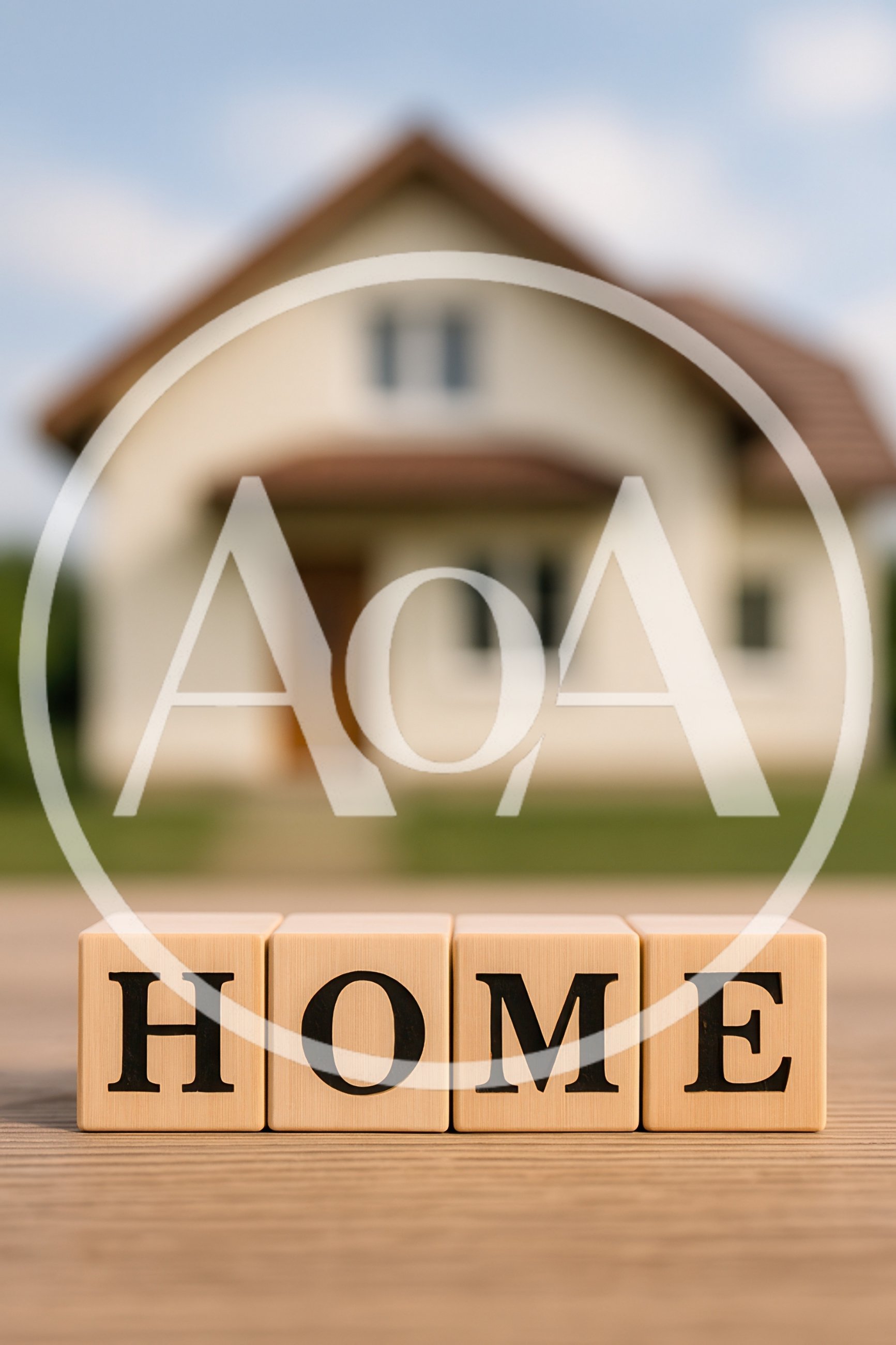 Wooden Blocks Spelling Home In Front Of Blurred House
