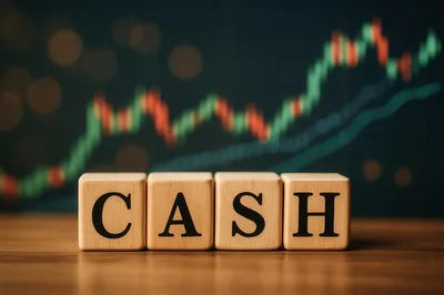 Wooden Blocks Spelling Cash Against Financial Stock Market Chart
