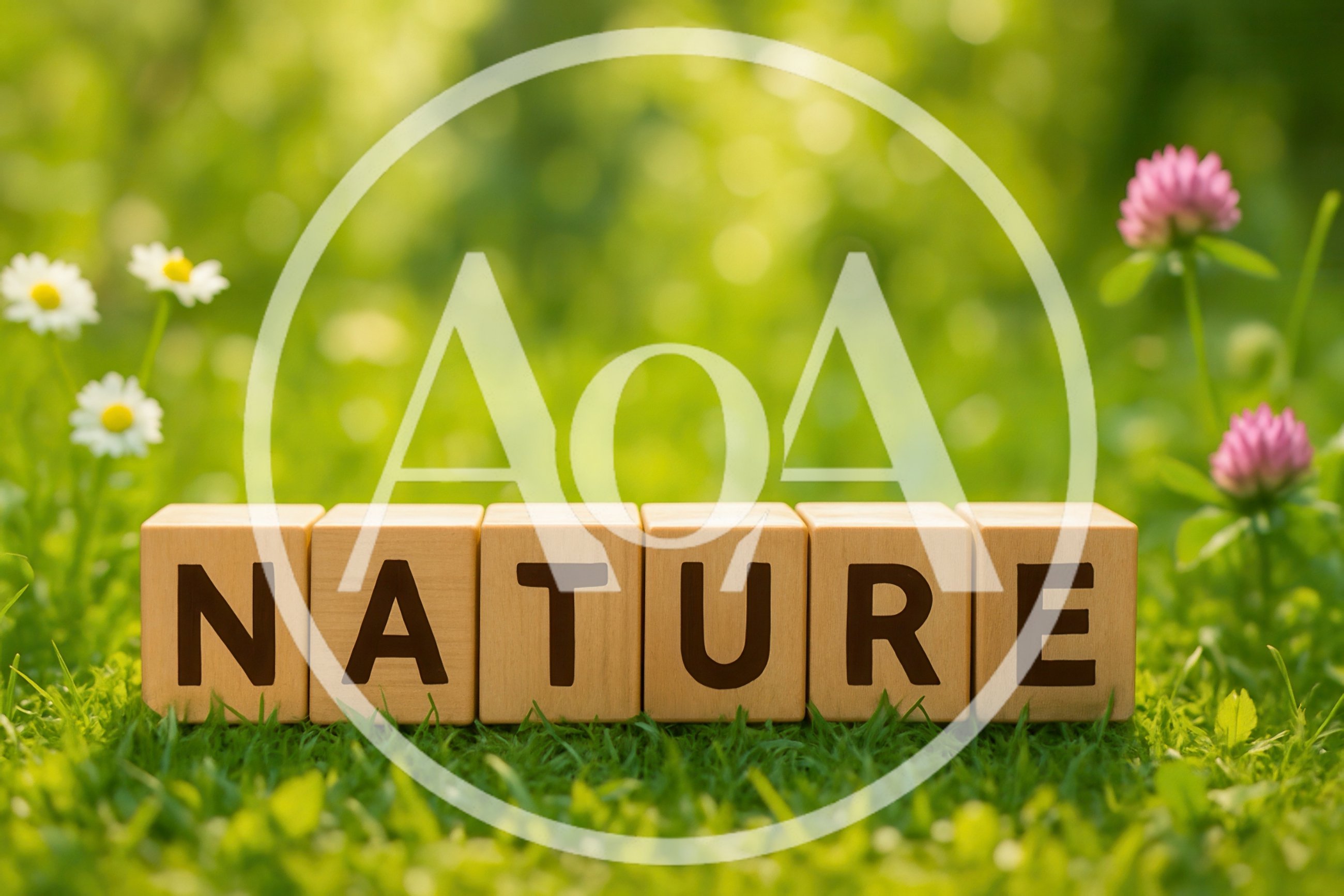 Wooden Blocks Spelling Nature On Green Grass