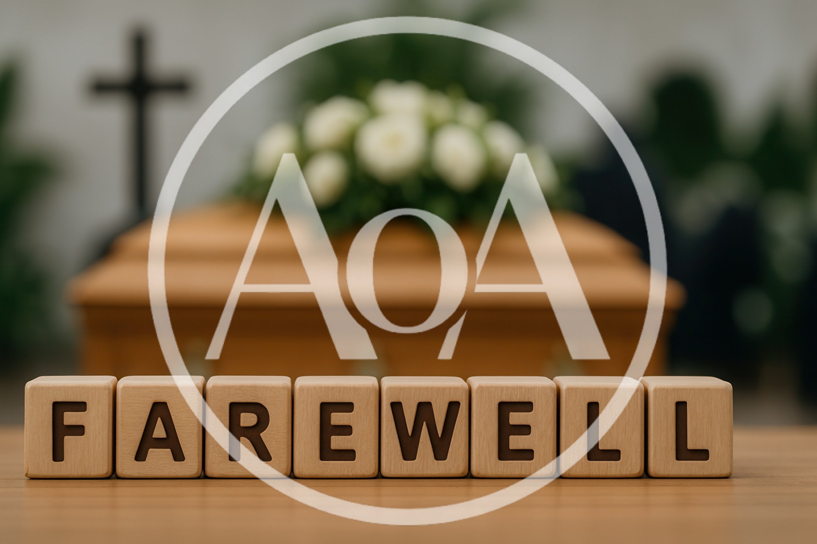 Wooden Blocks Spelling Farewell Before A Funeral Casket