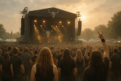 Crowd Watching Heavy Metal Concert At Outdoor Music Festival