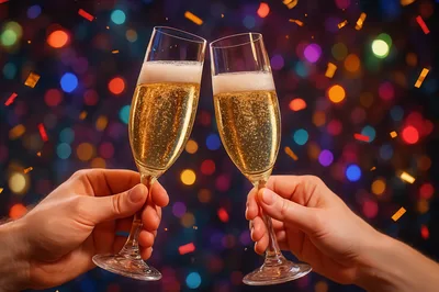 Two Hands Toasting With Champagne Flutes