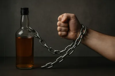 Human Hand Chained To A Bottle Of Alcohol
