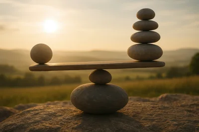 Zen Stone Balance Scale Concept At Sunset
