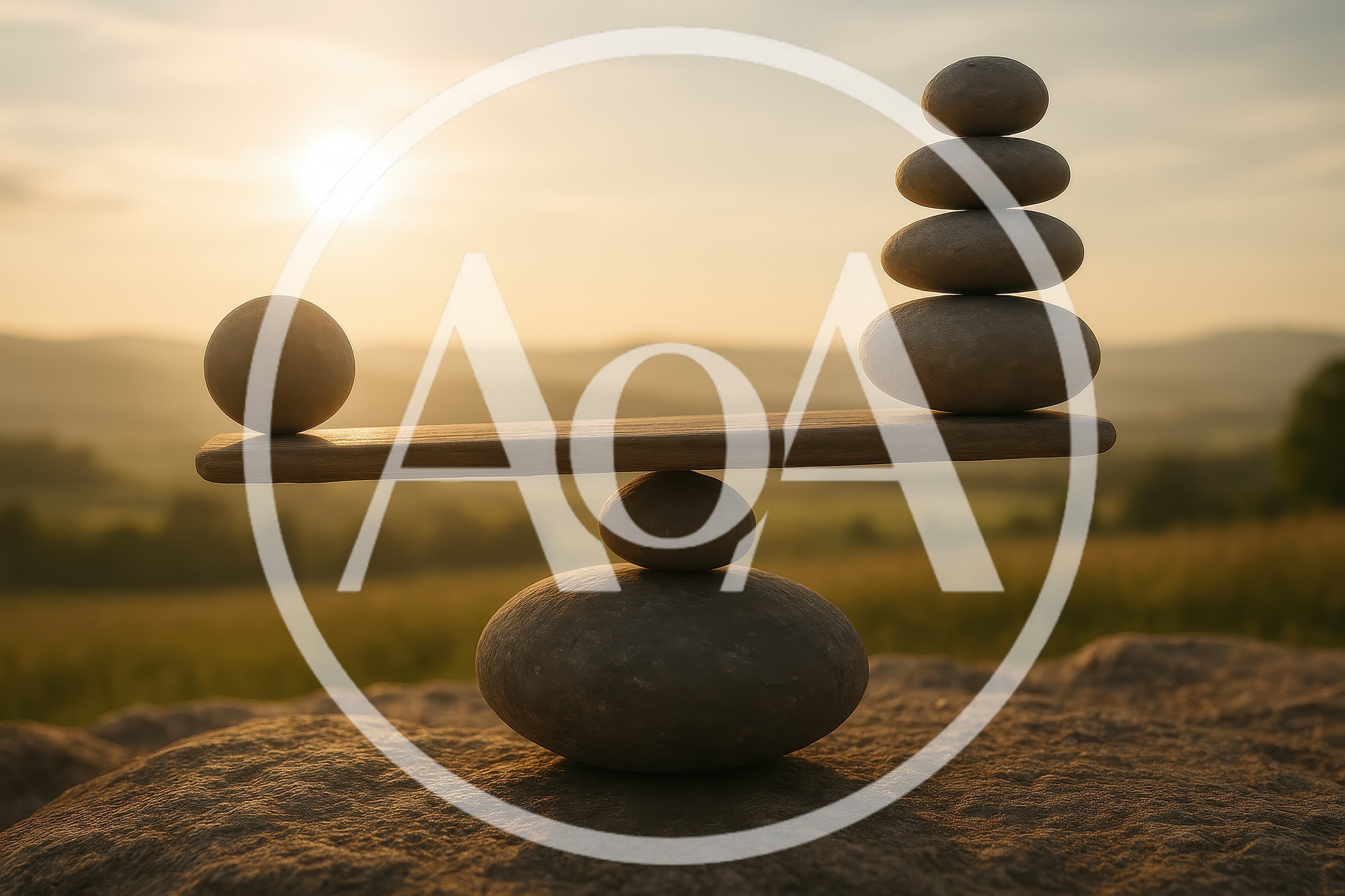 Zen Stone Balance Scale Concept At Sunset