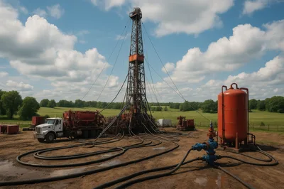 Oil Drilling Rig Operation In Rural Field
