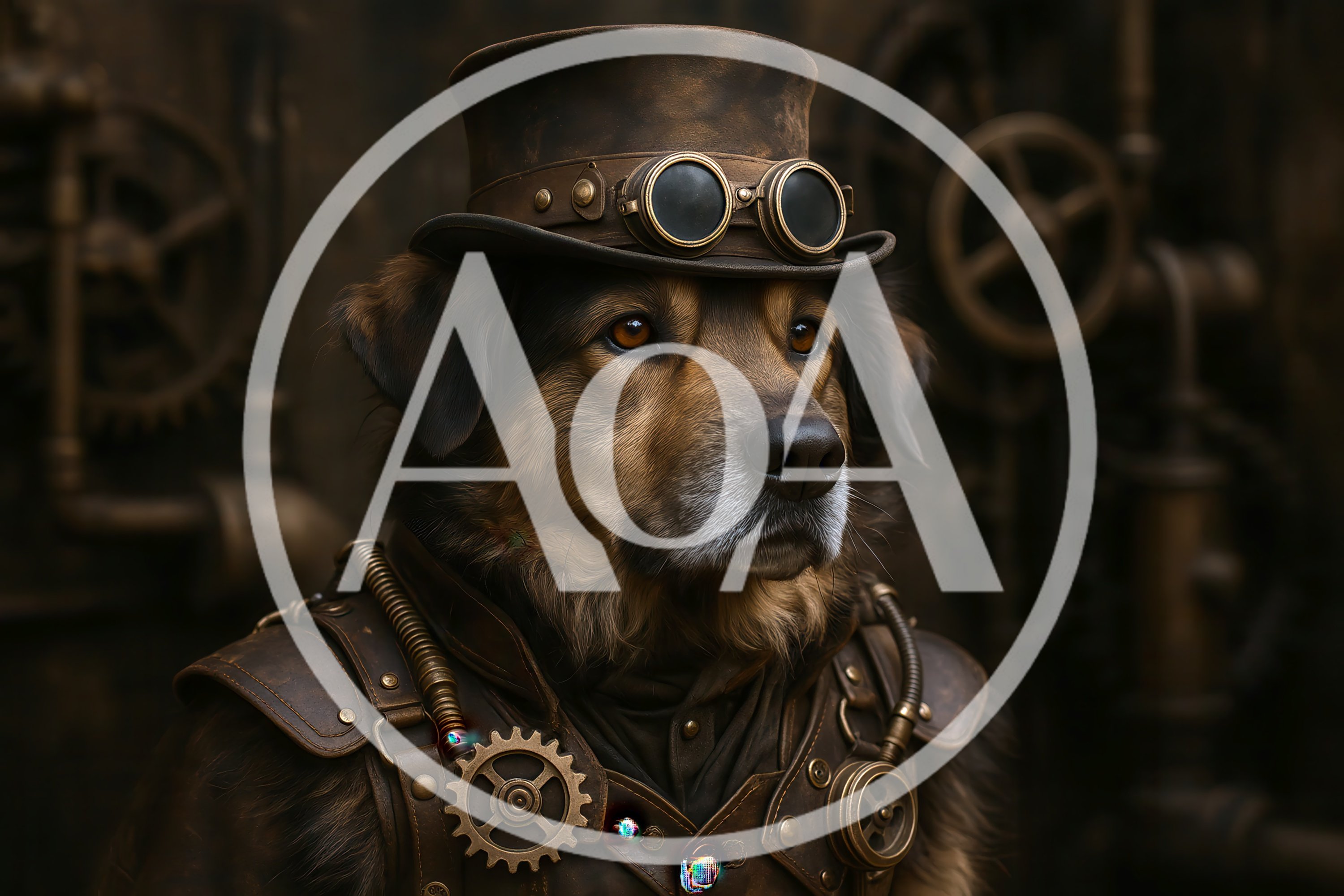 Steampunk Dog Portrait With Gears And Leather Armor