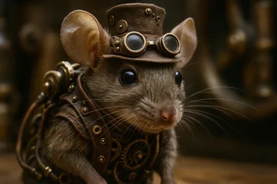 Steampunk Mouse Wearing A Top Hat And Goggles
