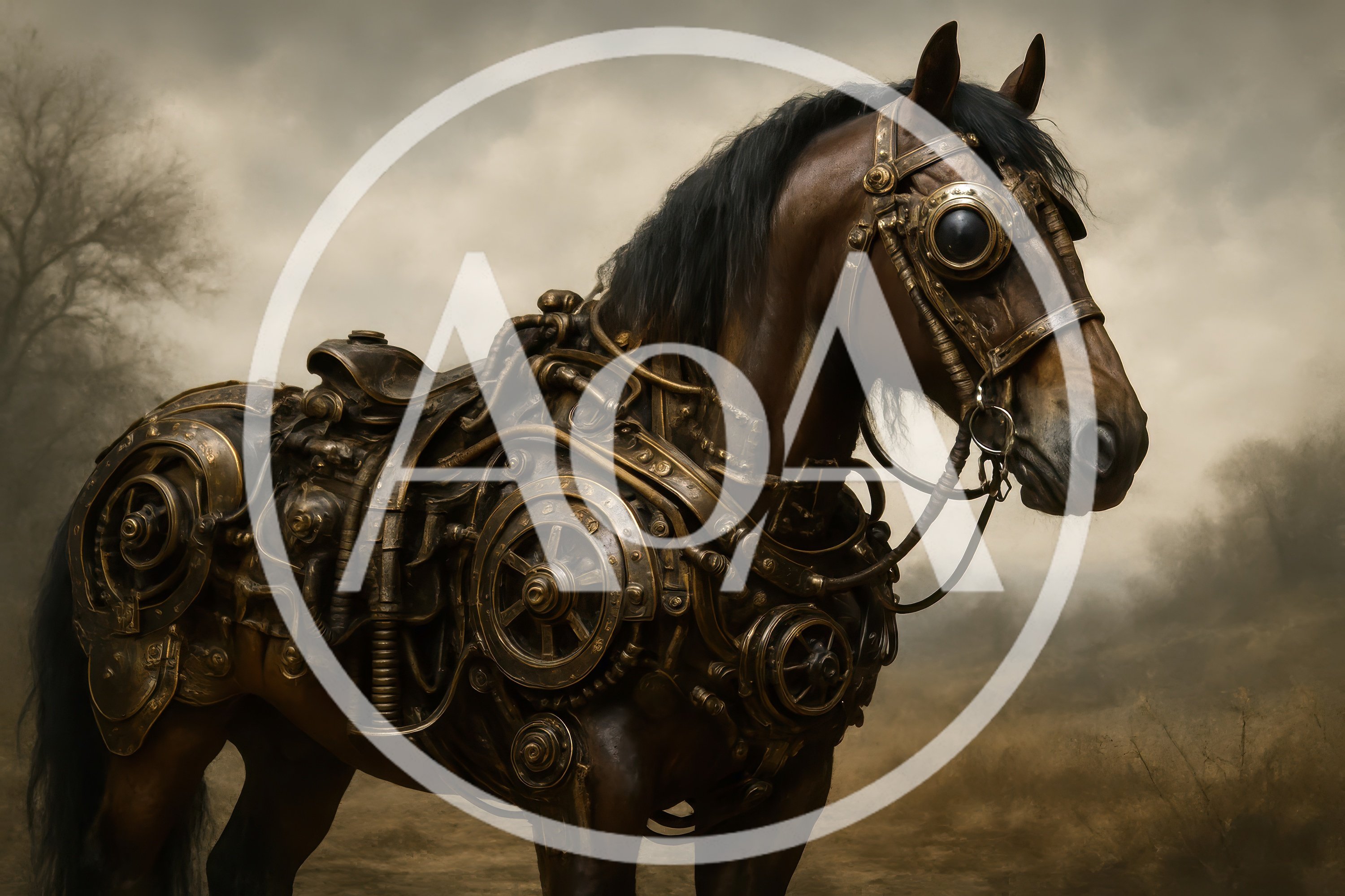 Steampunk Mechanical Horse With Brass Gears And Goggles