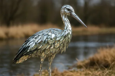Mosaic Mirror Sculpture Of A Heron