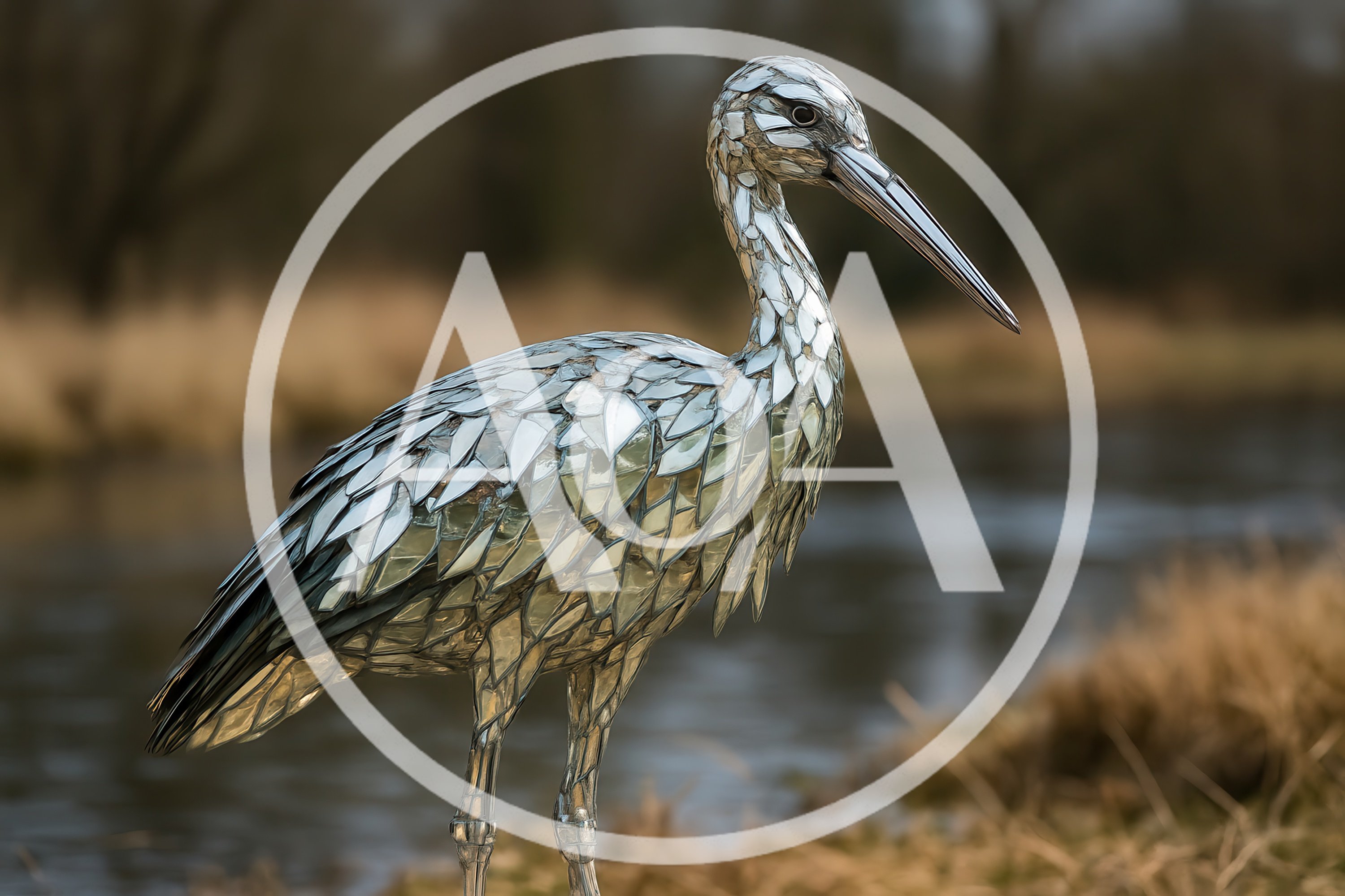 Mosaic Mirror Sculpture Of A Heron