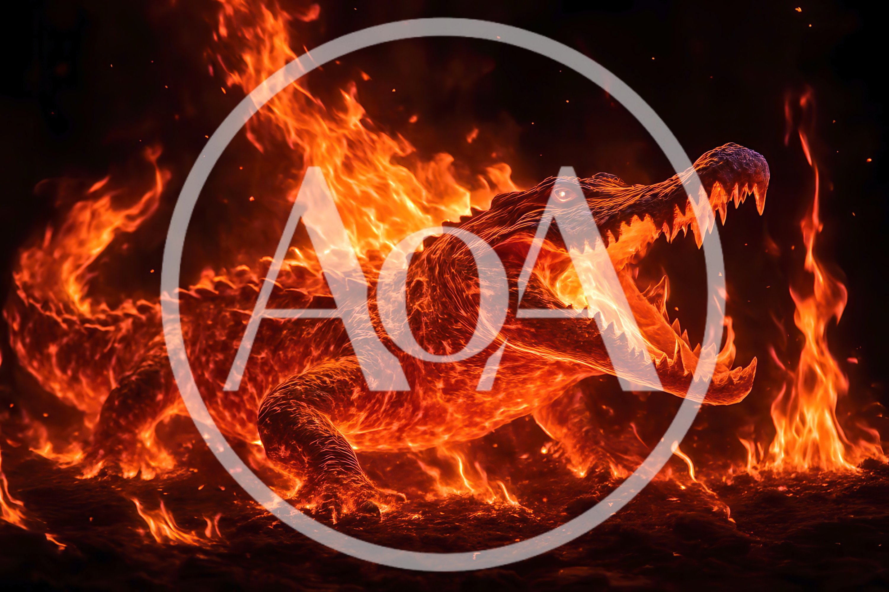 Fiery Crocodile Roaring In Intense Flames