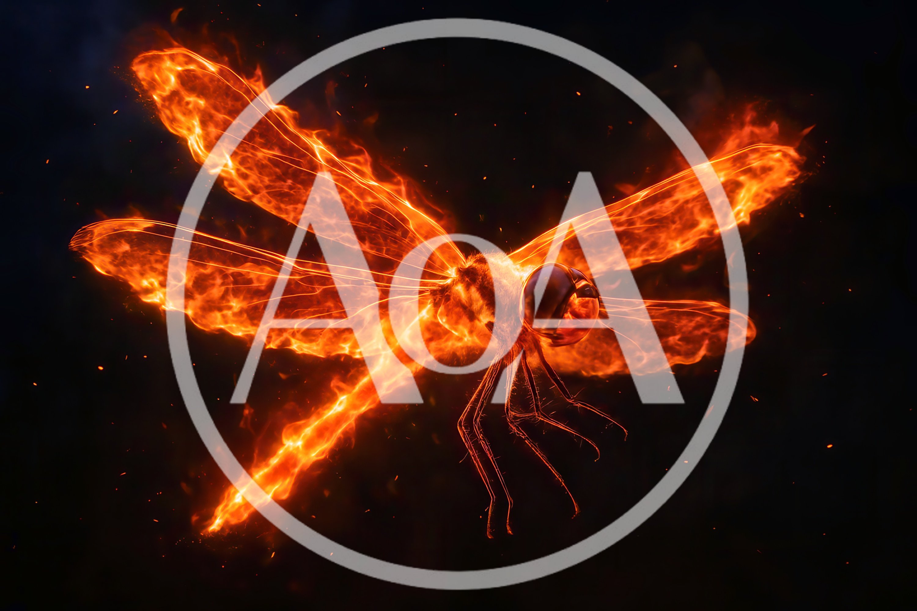 Fiery Dragonfly Flying In Dark Background