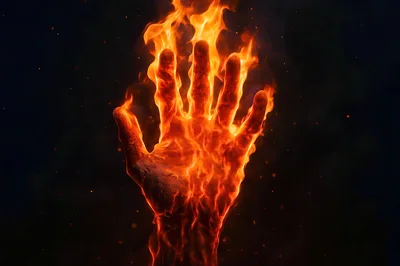 Human Hand Engulfed In Intense Fiery Flames