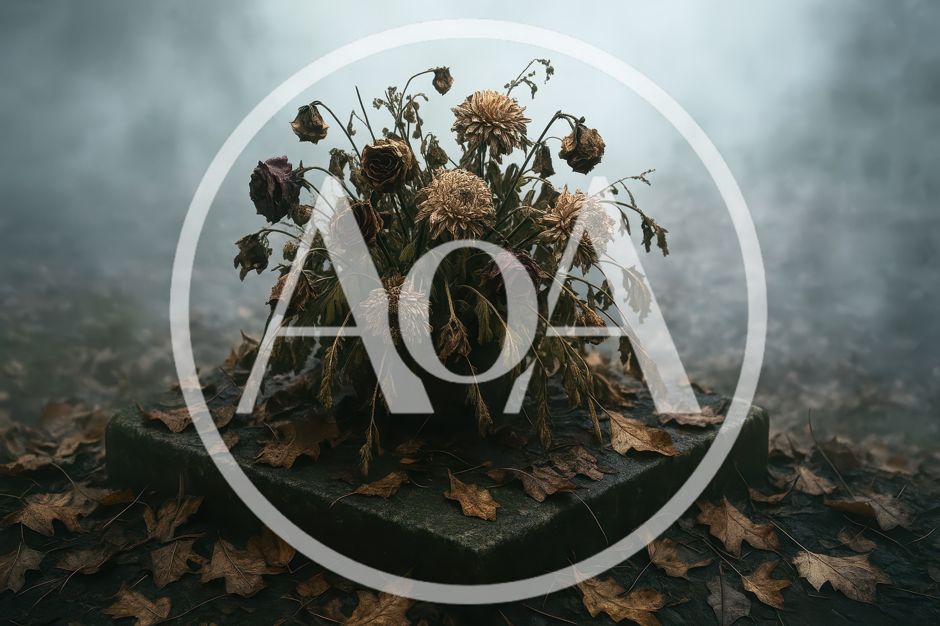 Withered Flower Bouquet On A Stone Grave Marker