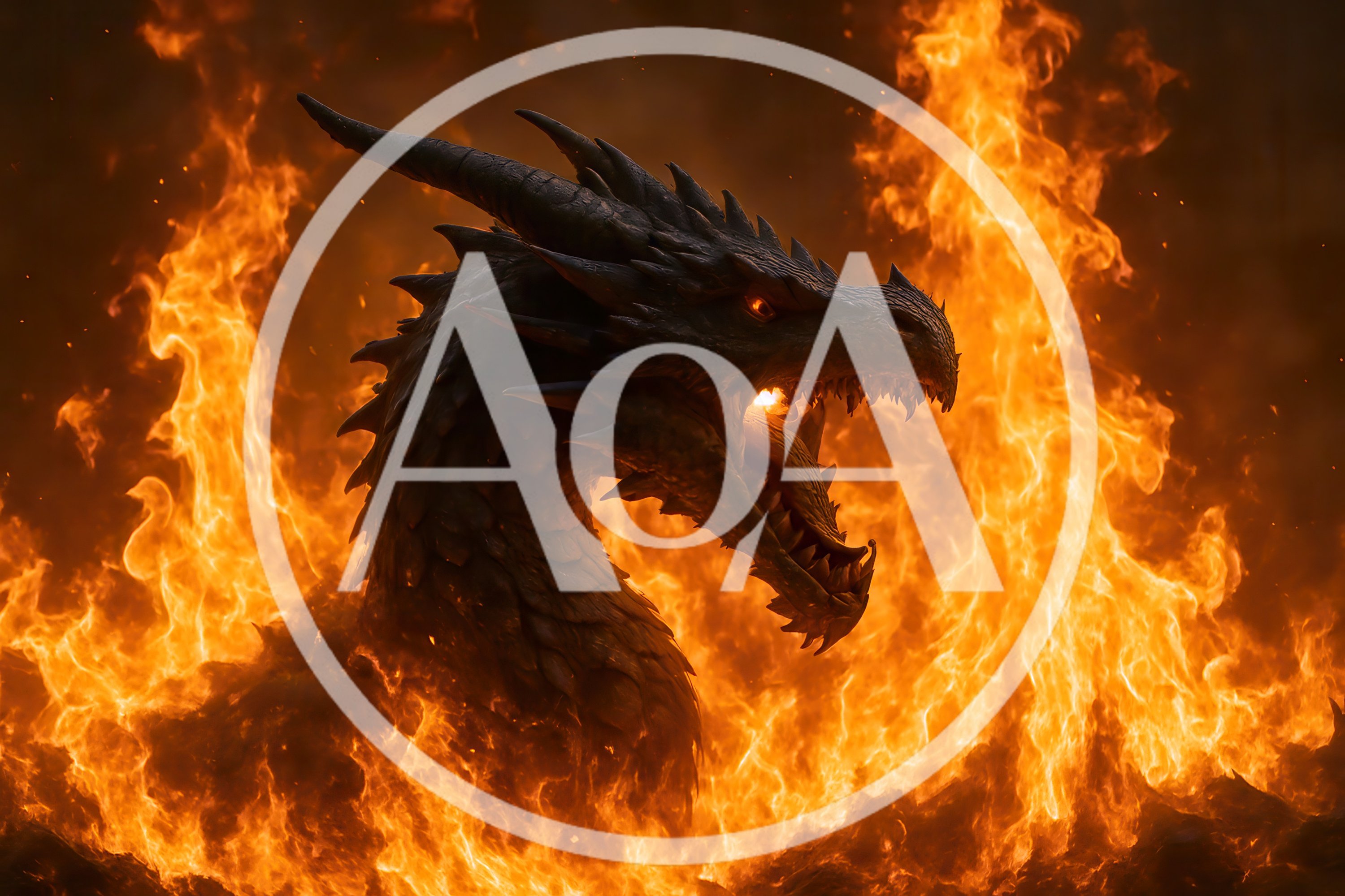 Fierce Dragon Head Emerging From Intense Fire