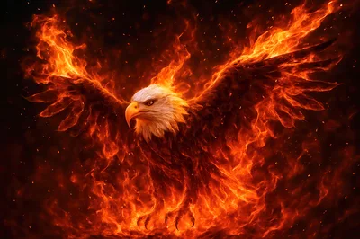 Majestic Bald Eagle Engulfed In Intense Fiery Flames