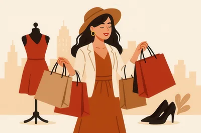 Stylish Woman Shopping With Bags In The City