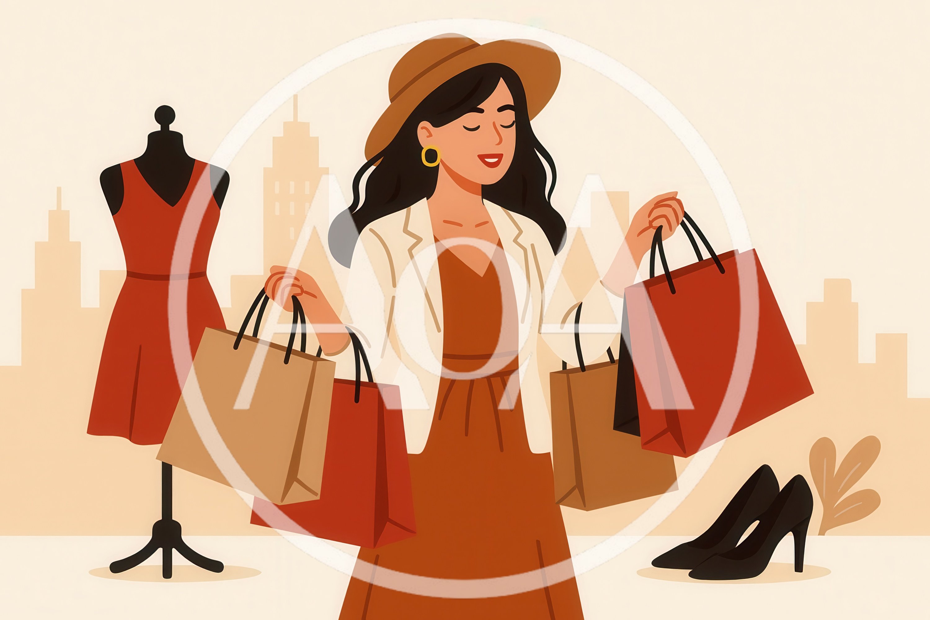Stylish Woman Shopping With Bags In The City