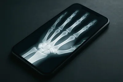 X-Ray Image Of Human Hand On Smartphone Screen