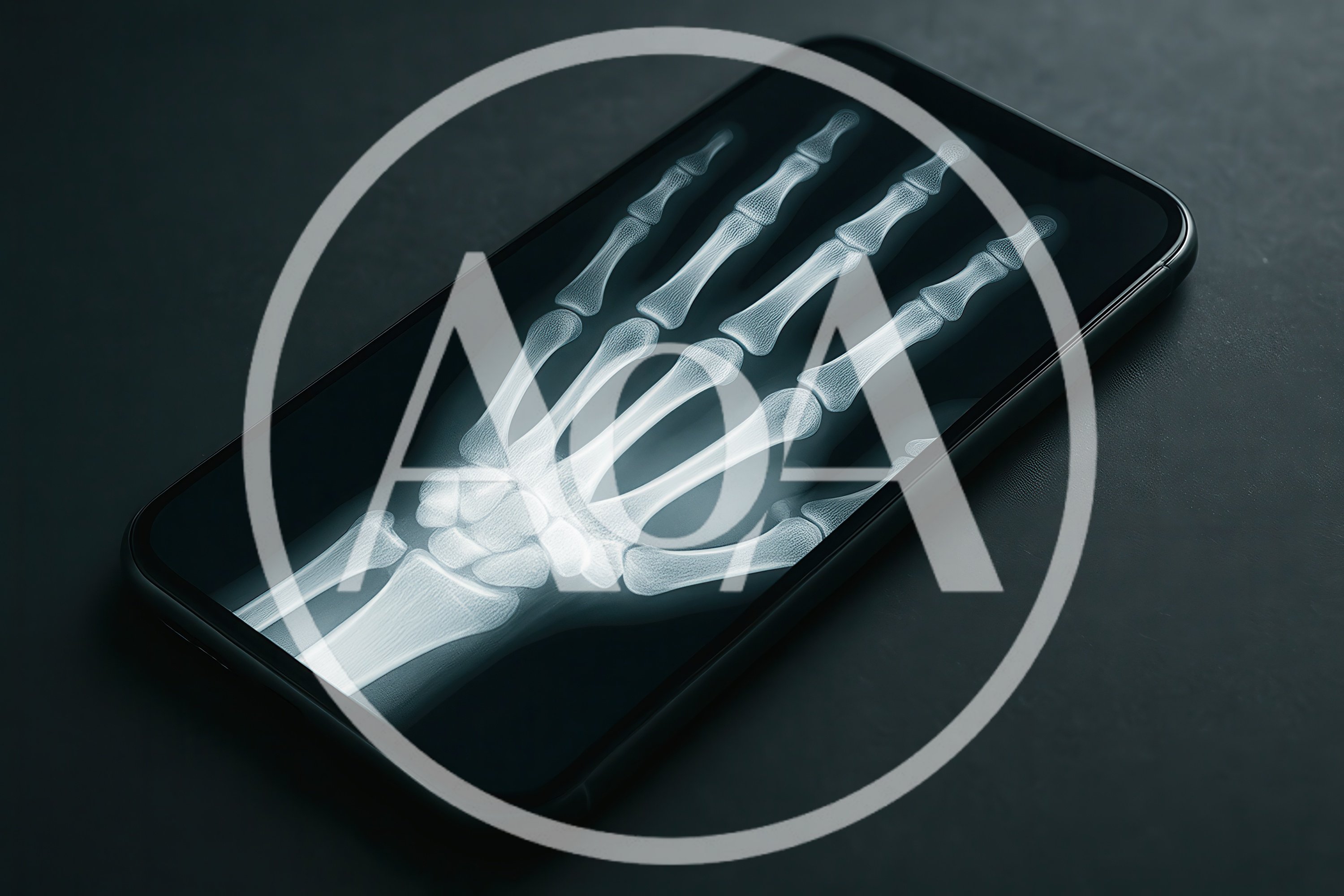 X-Ray Image Of Human Hand On Smartphone Screen
