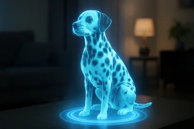 Holographic Dalmatian Dog Projection On Table