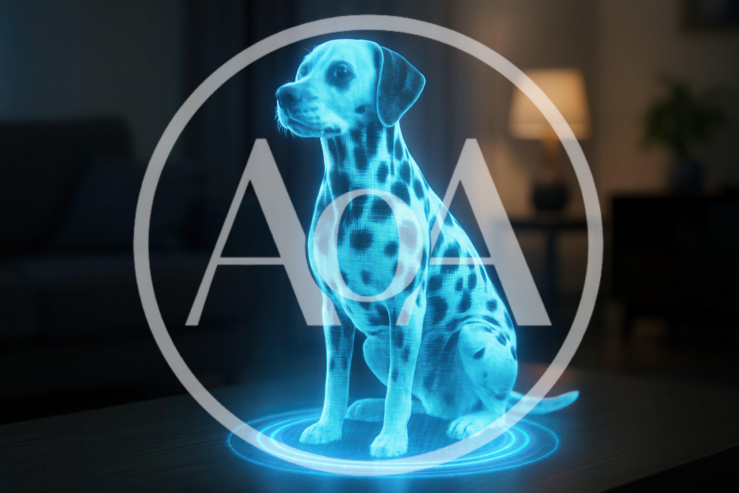 Holographic Dalmatian Dog Projection On Table