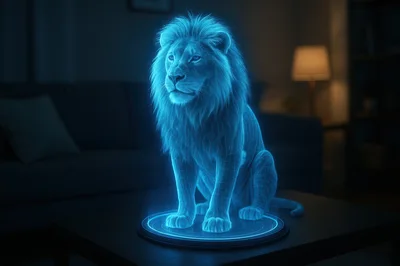 Holographic Lion Projection On A Living Room Table