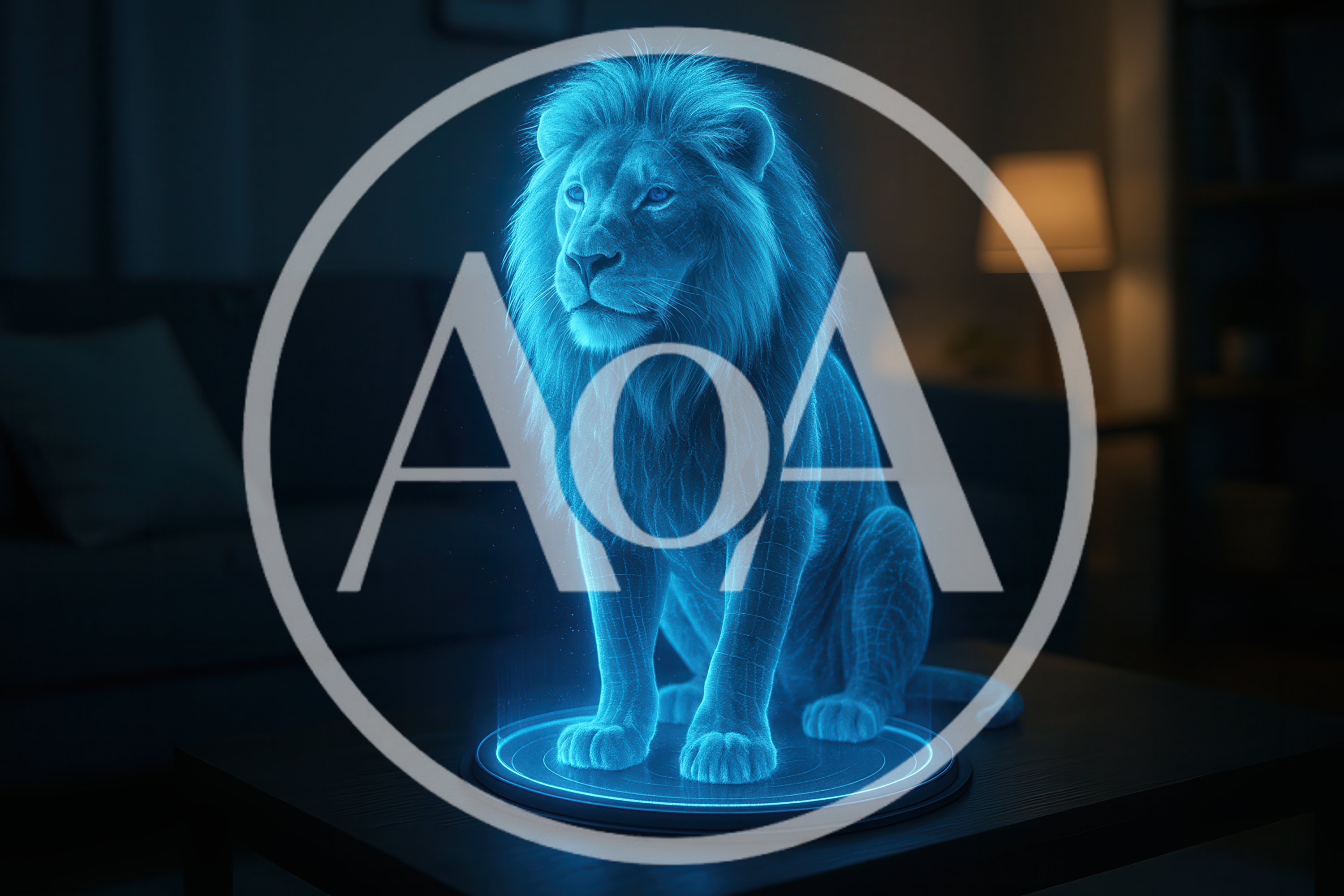 Holographic Lion Projection On A Living Room Table