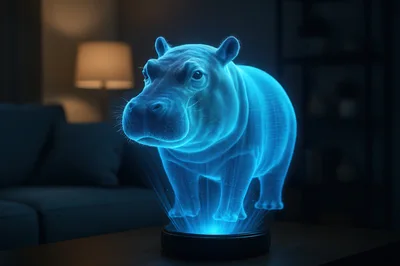 Holographic Hippopotamus Projection On A Tabletop