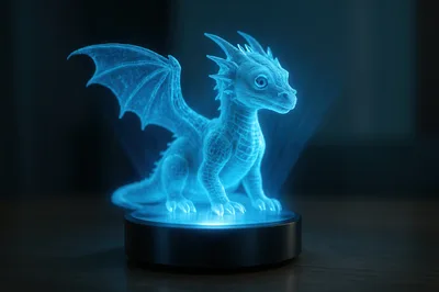 Glowing Blue Holographic Dragon Figurine On Display