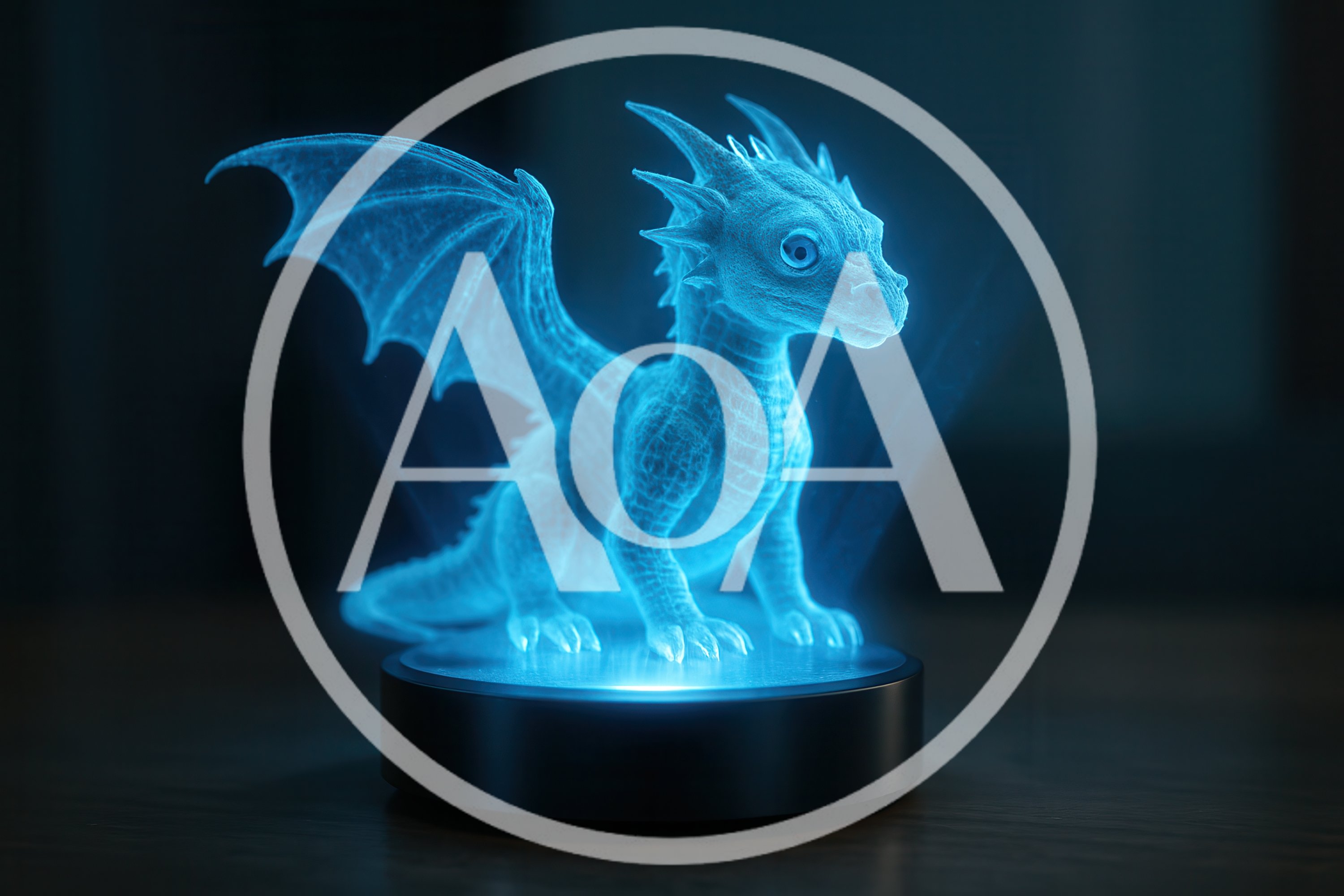 Glowing Blue Holographic Dragon Figurine On Display