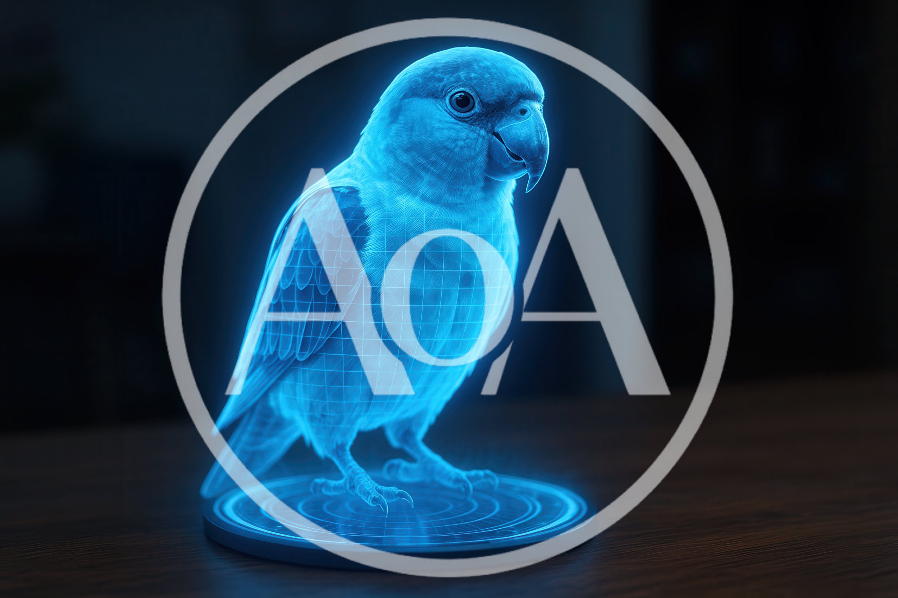 Holographic Parrot Projection On A Futuristic Base