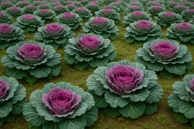 Rows Of Ornamental Cabbage Plants In A Field