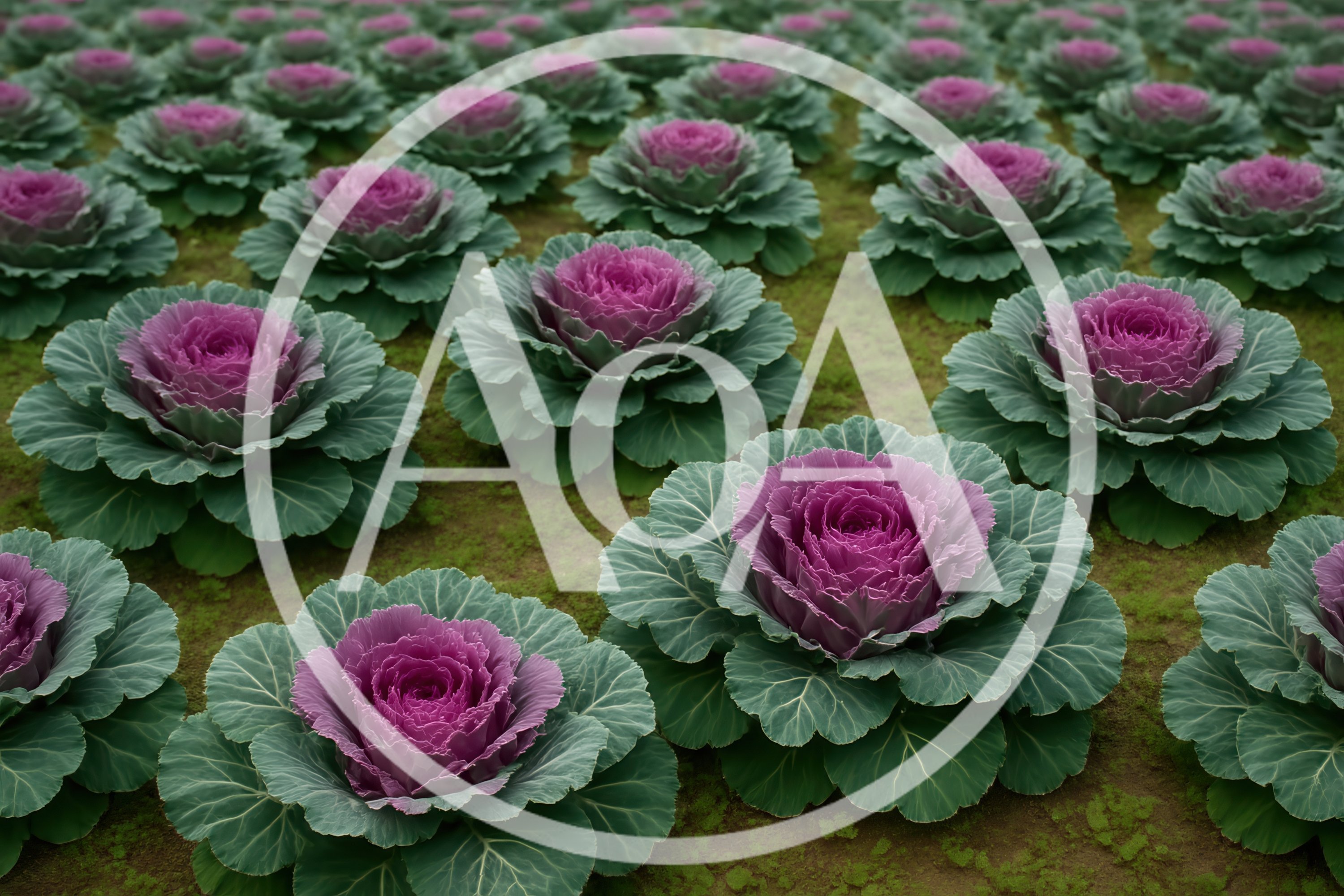 Rows Of Ornamental Cabbage Plants In A Field