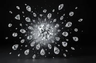 Exploding Diamond Bursting Into Smaller Gemstones