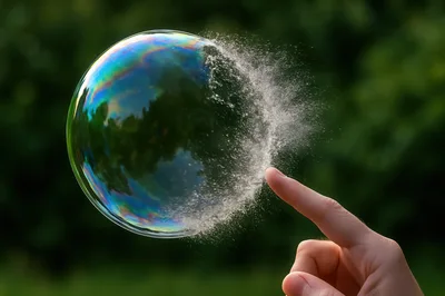 Finger Popping A Soap Bubble Outdoors