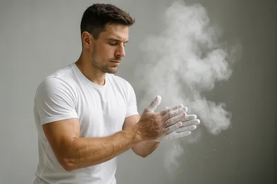 Athletic Man Clapping Hands With Chalk Dust