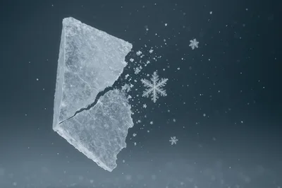 Cracked Ice Block With Floating Snowflake Crystals