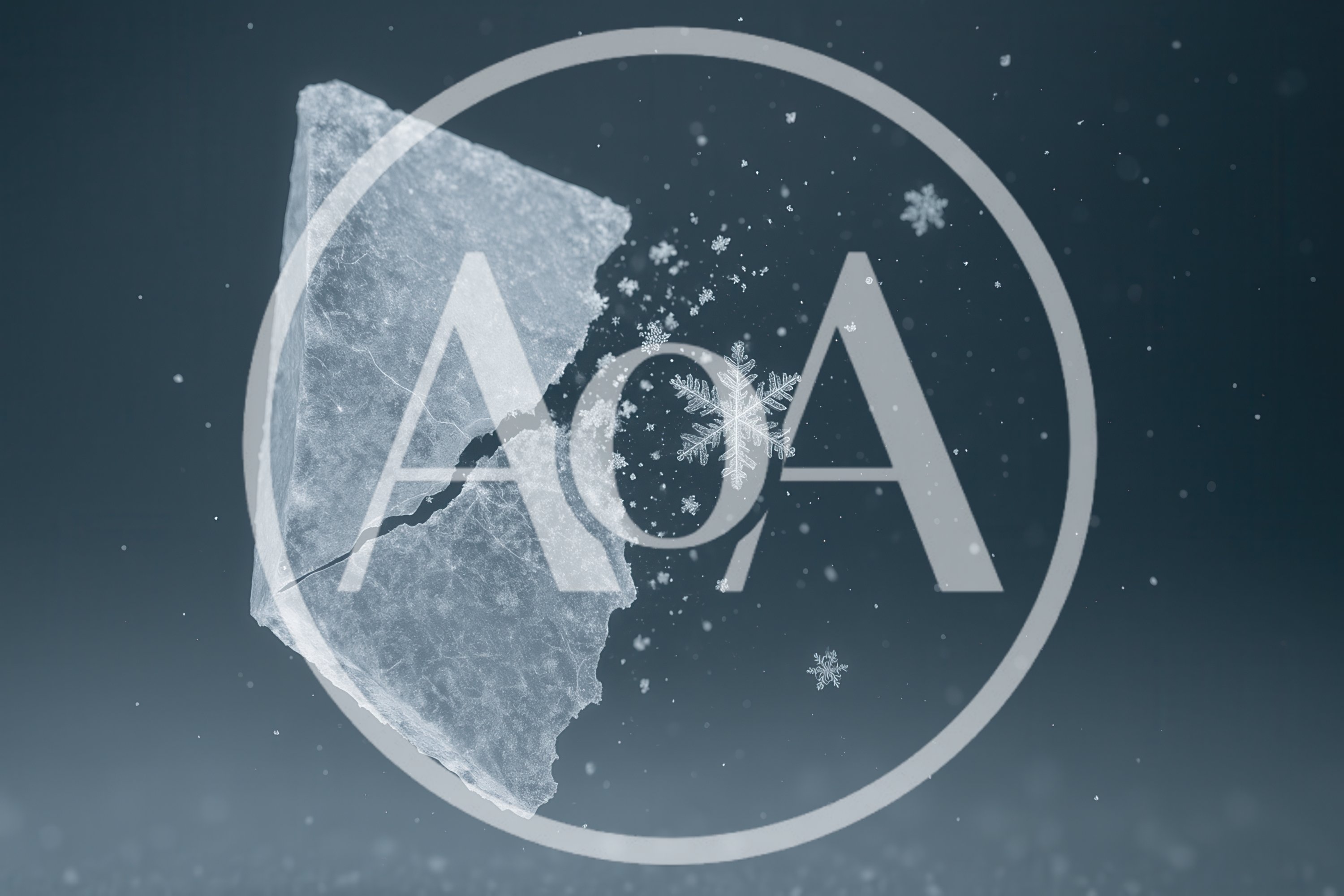 Cracked Ice Block With Floating Snowflake Crystals