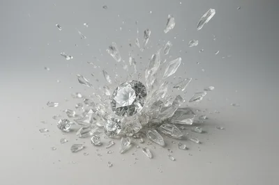 Exploding Diamond Shattering Into Crystal Shards