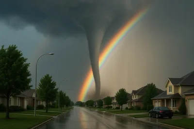 Tornado Touching Down Behind Suburban Residential Street