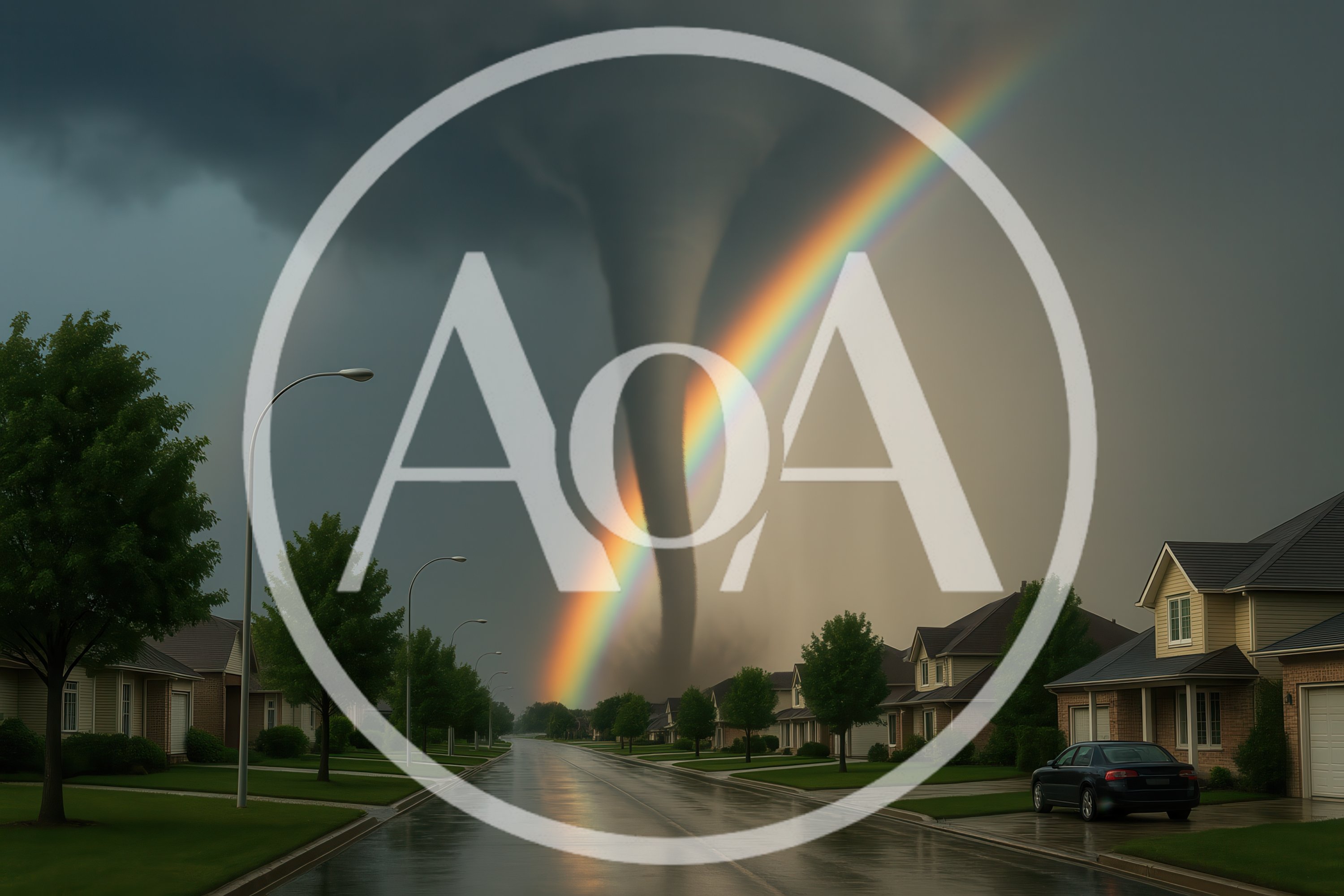 Tornado Touching Down Behind Suburban Residential Street